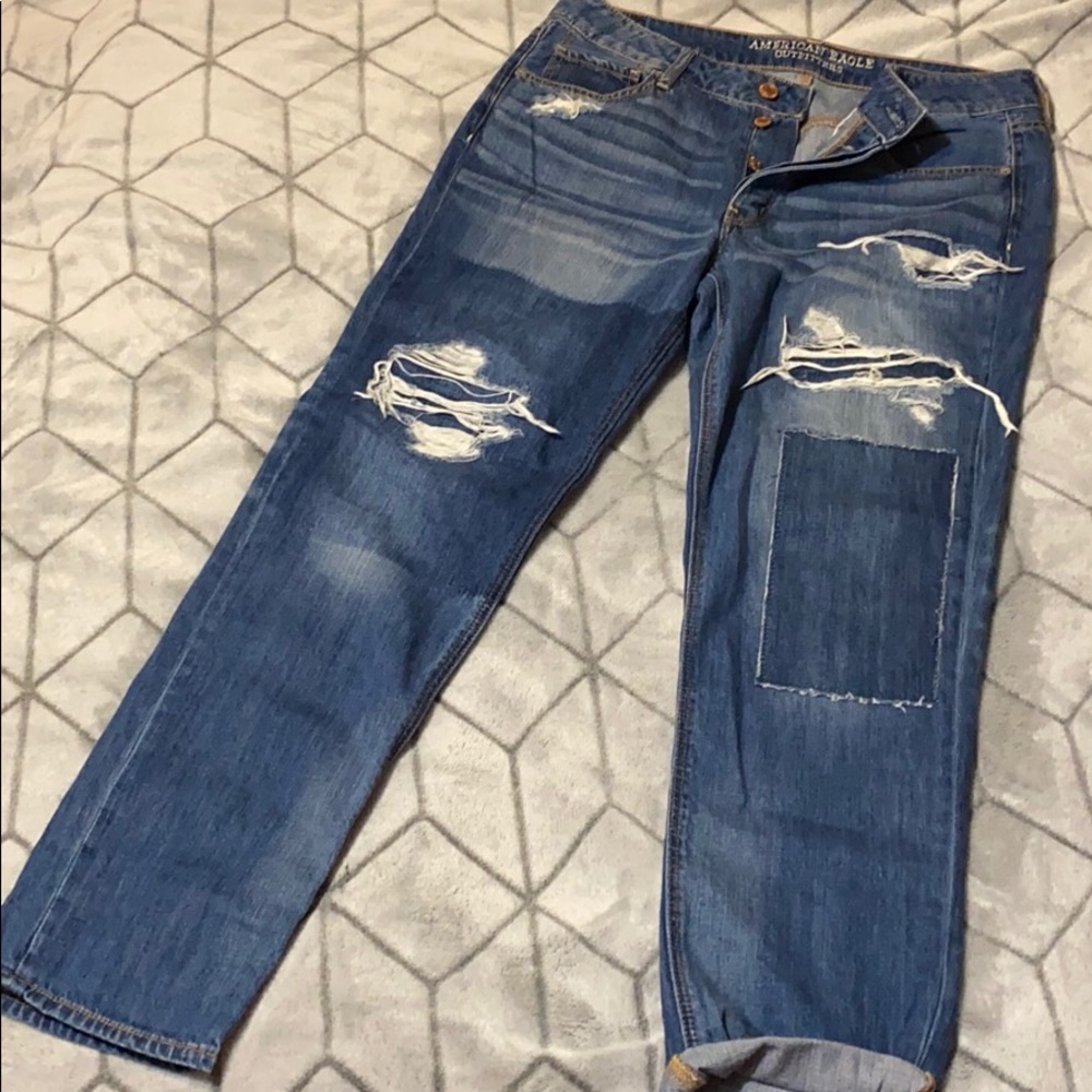 American eagle jeans with rips and patches